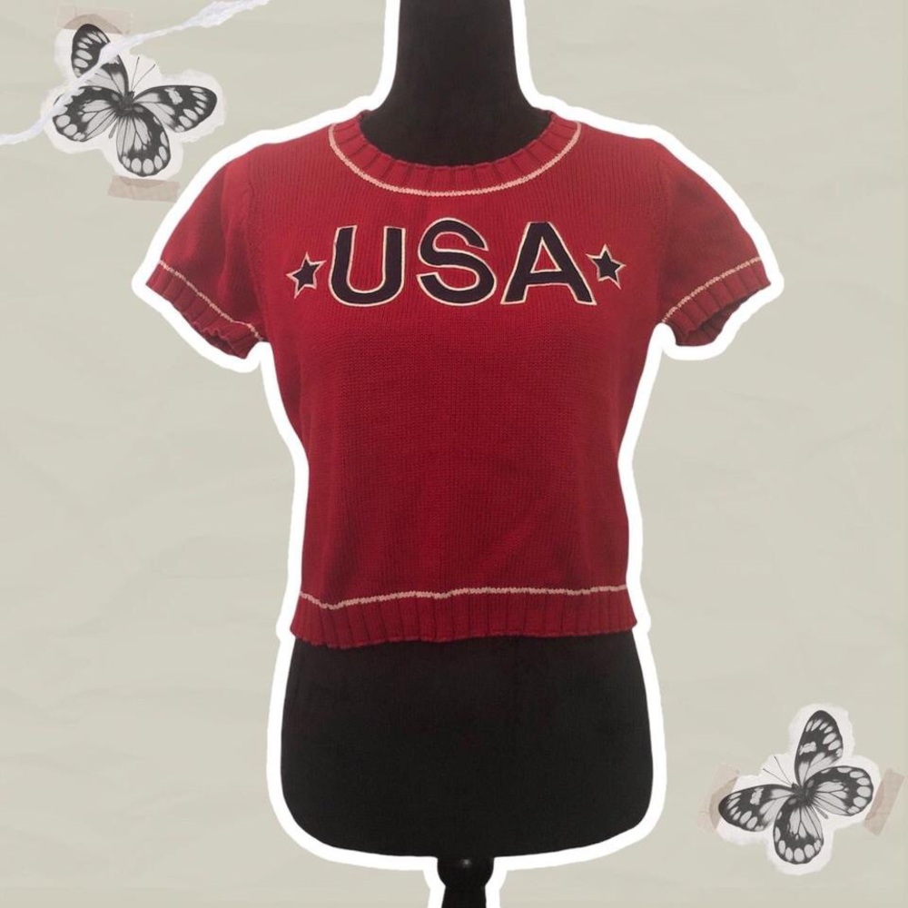 Women’s Vintage Marsh Landing Knit Short Sleeve Red USA Top